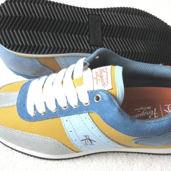 Original Penguin Men's Breaker Jogger Lace Up Suede Nylon Sneakers White Blue - Picture 2 of 5